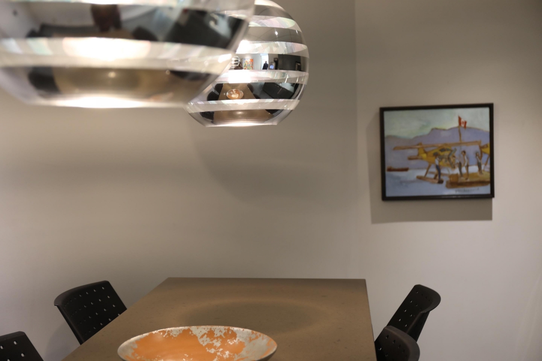 Office lunch room with contemporary decor.