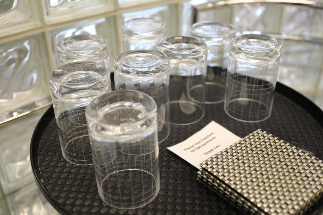 Refreshments cart in office space.