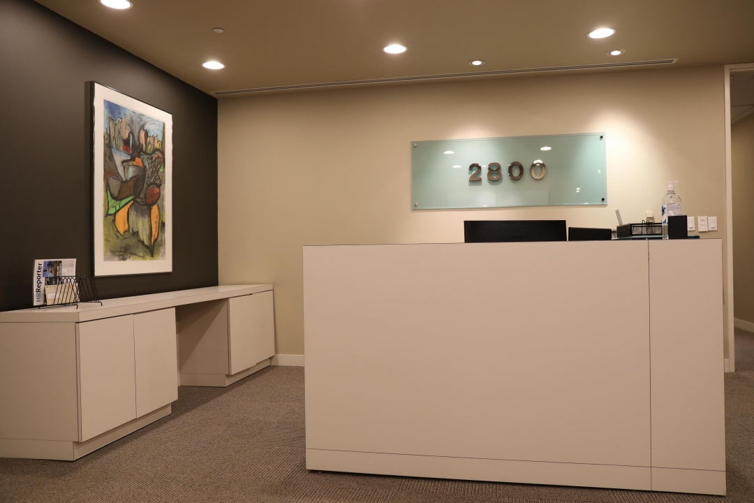 Furnished upscale office reception area.