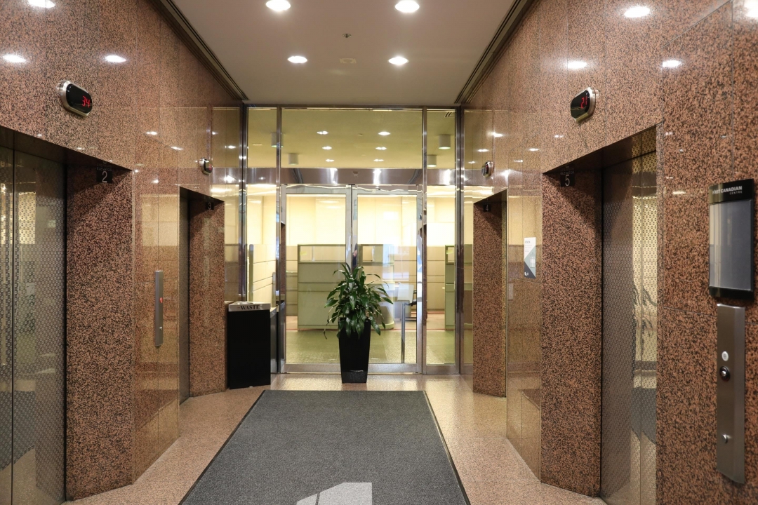 Office elevator foyer on main floor.